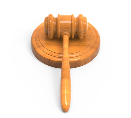 3d rendering wooden gavel model, isolated on white backgroundの写真素材