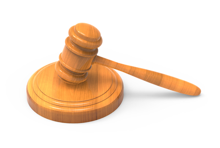 3d rendering wooden gavel model, isolated on white backgroundの写真素材