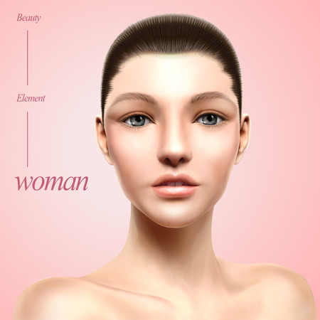 Charming model portrait, woman with beautiful facial expression for fashion magazine or medical uses, 3d illustrationのイラスト素材