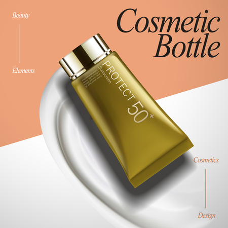 Cosmetic tube mockup design, sunscreen tube container with cream texture in 3d illustration, geometric backgroundのイラスト素材