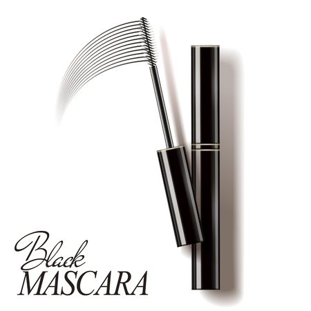 Black mascara mockup, cosmetic template in 3d illustration with brush strokesのイラスト素材