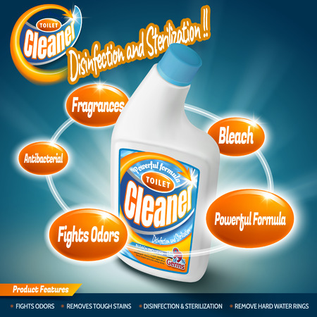 Toilet cleaner container mockup, detergent package design with several efficacies in 3d illustrationのイラスト素材
