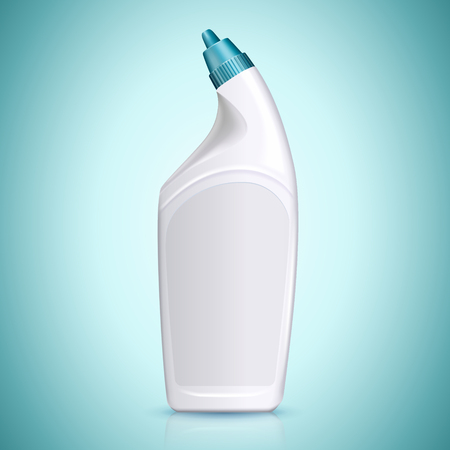 Blank container mockup, white bottle for detergent or household container uses in 3d illustration, isolated on blue backgroundのイラスト素材