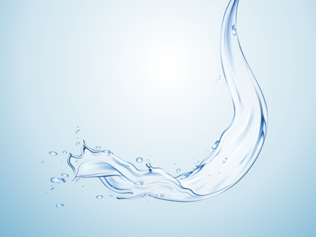 clear water pouring down isolated on light blue background, 3d illustrationのイラスト素材