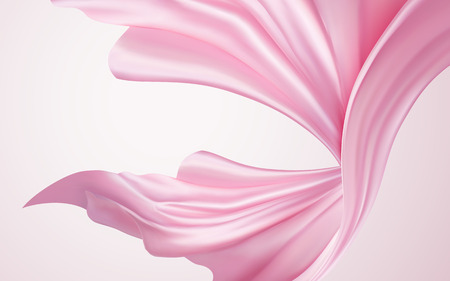 Silky chiffon elements, pink elegant fabric floating in the air, 3d illustrationのイラスト素材