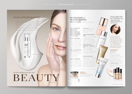 Elegant skin care magazine template, cosmetic products with attractive model.のイラスト素材