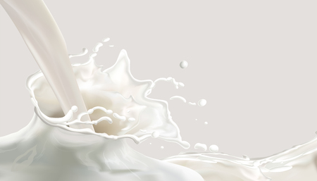 Milk splashing effect, milk pouring down in 3d illustration for design usesのイラスト素材