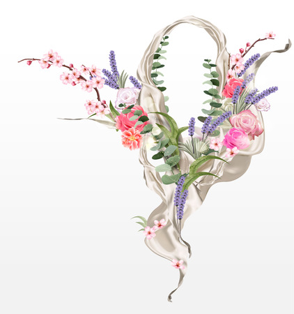 Flower ceremony design, attractive diverse floral decorations in 3d illustration on white backgroundのイラスト素材