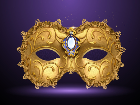 Luxurious golden mask on purple background in 3d illustrationのイラスト素材