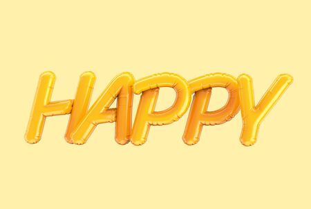 3d render orange HAPPY balloon phrase on buff backgroundの写真素材