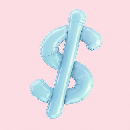 Light blue foil balloon 3d render money sign isolated on pink color backgroundの写真素材