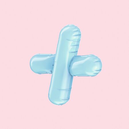 Light blue foil balloon 3d render plus sign isolated on pink color background