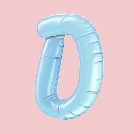 Baby blue balloon left tilt letter D isolated on pink background, 3d renderingの写真素材