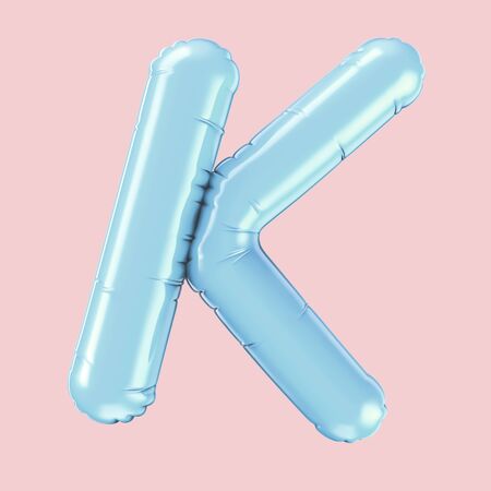 Baby blue balloon letter K isolated on pink background, 3d renderingの写真素材