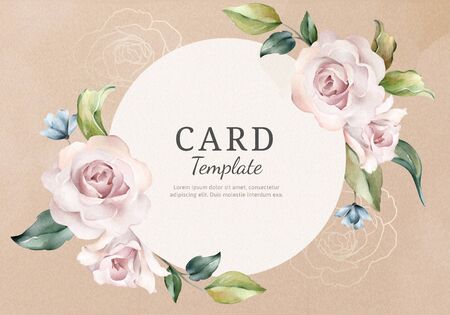 Romantic card template with watercolor roses frameのイラスト素材