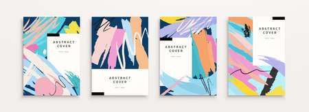 Creative cover design with colorful paint brush strokes and scribble lines, applicable to poster, flyer, and party invitationのイラスト素材