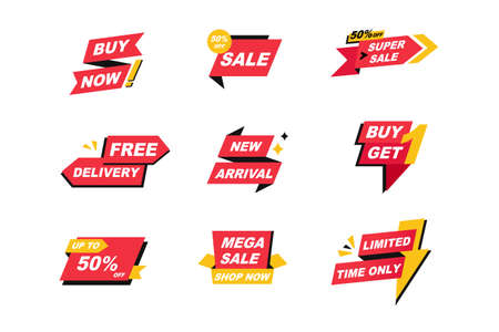 Set of sale and delivery labels for online shopping. Bold sticker or icon design for e-commerce or online store.のイラスト素材