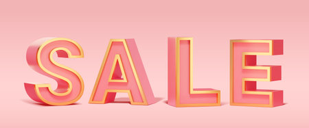 3D Pink bold sale text with golden outline. Typography for shopping festivals and product promotion