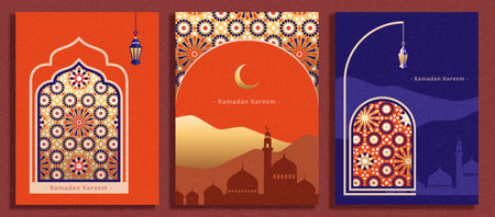 Ramadan templates with beautiful Arabesque patterns design.のイラスト素材