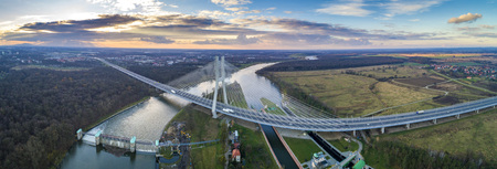 Aerial view of Redzinski Bridge - Wroclaw, Polandの写真素材