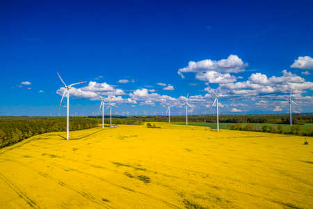 Wind turbine renewable green energy generating clean and ecological electricity. Windmill for...