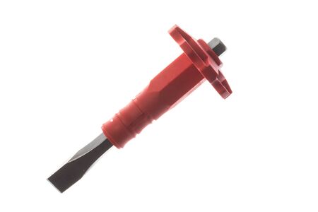 Inox 16mm wide chisel with red rubber protective grip, isolated on whiteの写真素材