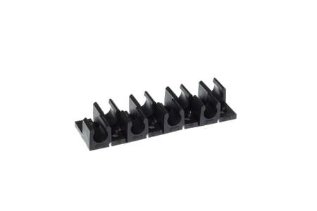 VARNA, BULGARIA - MARCH 21, 2020:SMC multi tube/hose holder for 8mm tubes, isolated on white. SMC is a company dealing with pneumatics.のeditorial素材