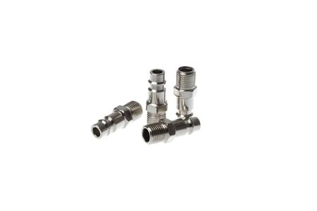 Set of steel quick couplings to male thread adapter, isolated on white background.の写真素材