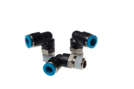 VARNA, BULGARIA - MARCH 21, 2020: Set of  FESTO pneumatic elbow fittings for plastic tube to 1/4...