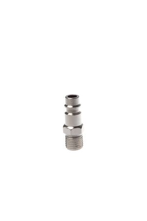 Steel quick coupling to male thread, isolated on white background.の写真素材