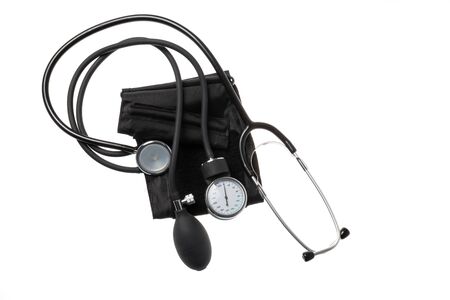 Black blood pressure gauge meter, isolated on white background