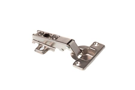 Metal alloy cabinet hinge, isolated on white backgroundの写真素材