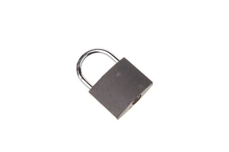 Closed gray padlock with no key, isolated on white backgroundの写真素材