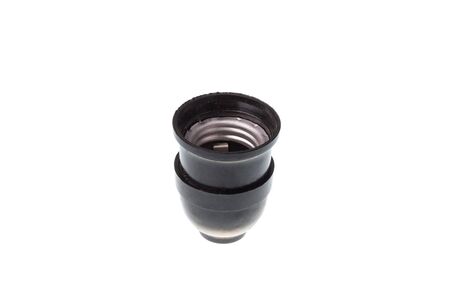 Black lamp fixture socket, isolated on white backgroundの写真素材