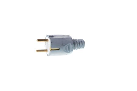 Gray ac power plug with two pins and ground, isolated on white backgroundの写真素材