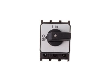 Top view of a on off knob in OFF position for three phase voltage, isolated on white backgroundの写真素材