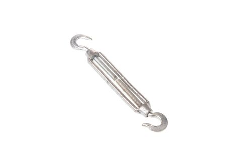 Steel hook turnbuckle in closed position, isolated on white backgroundの写真素材