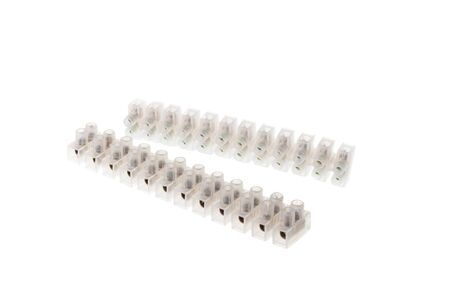 Set of transparent plastic electrical terminal block, isolated on white backgroundの写真素材