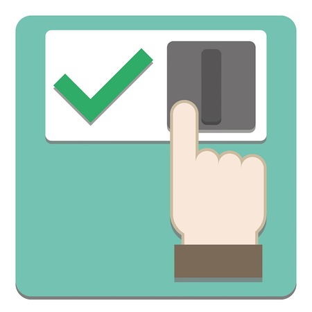 hand pressing electronic switch. vector illustrationのイラスト素材