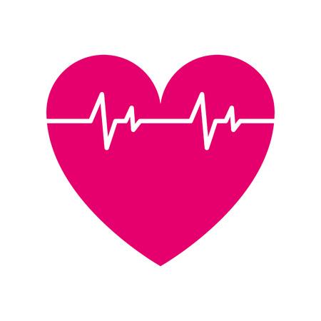 Red heart icon with a white crossing heartbeat line, modern minimal flat design style. Vector illustrationのイラスト素材