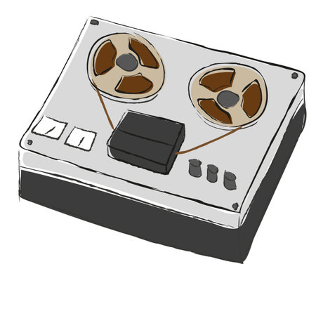 Hand drawn reel recorder. Design element for presentations, postcards, flyers, leaflets and posters, vector illustrationのイラスト素材
