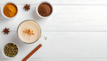 Placed showing turmeric spice tea with star anise cardamom and cinnamon sticks. High resolution...の素材