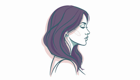 Stylish woman profile illustration with flowing hair, minimalist line art, soft pastel colors, modern feminine portrait, beauty, fashion, elegance, and contemporary digital artのイラスト素材