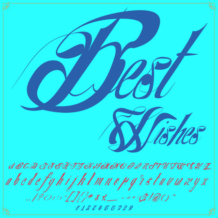 Hand drawn typeface set named best wishes Brush painted characters  lowercase and uppercase  Handwritten script font Typography alphabet for your designsのイラスト素材