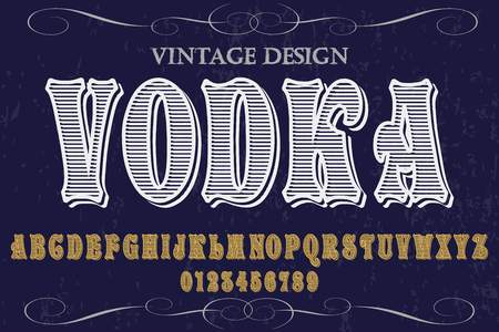 Vintage handcrafted illustration of alphabet font and the word vodka.のイラスト素材
