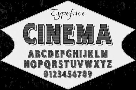Font alphabet script typeface handcrafted handwritten vector label design name cinema.のイラスト素材