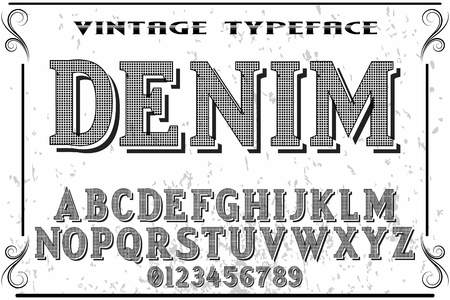 Font alphabet script typeface handcrafted handwritten vector label design name denim.のイラスト素材