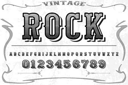 Vintage font alphabet handcrafted vector named rock and label design.のイラスト素材