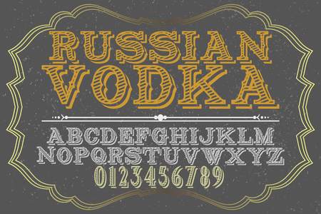 Font alphabet Script Typeface handcrafted handwritten vector label design named russian vodkaのイラスト素材