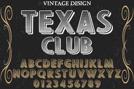 Font alphabet Script Typeface handcrafted handwritten vector label design named texas clubのイラスト素材